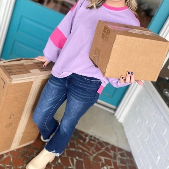 FREE PEOPLE Uptown Colorblock Pullover in Purple Size Small - Picture 5 of 10